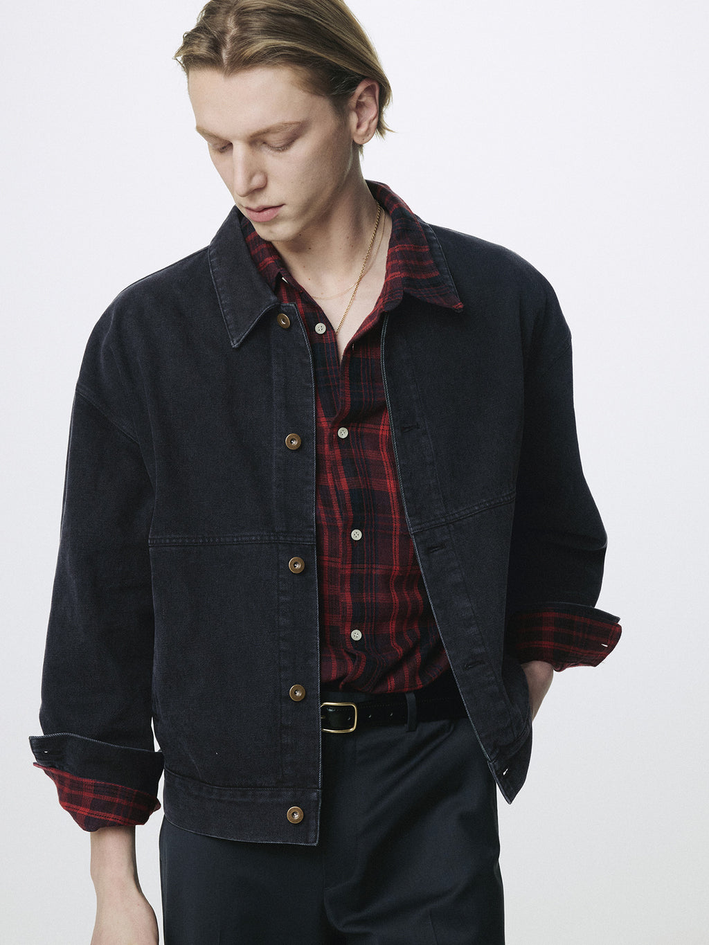 Tonywack - Relaxed Denim Blouson Jacket (Faded Black) product image 1 | TRAB K-Fashion Australia