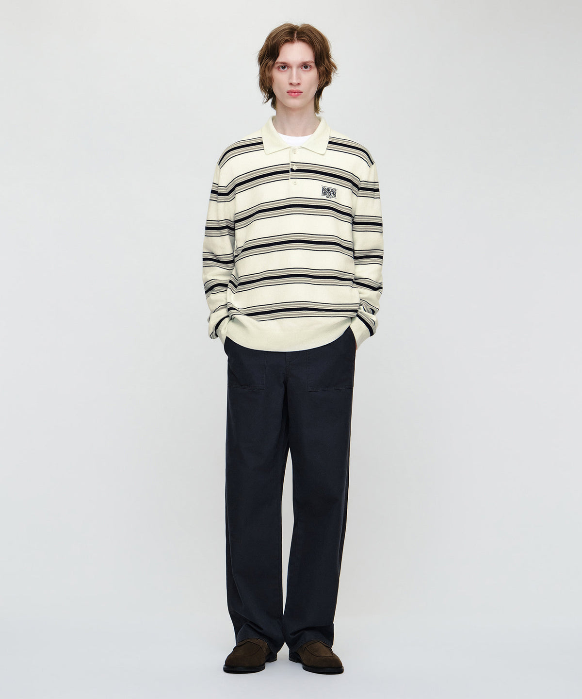 Marithe & Francois Girbaud - Small Classic Logo Multi Stripe Polo Knit (Ivory) product image 4 | TRAB K-Fashion Australia