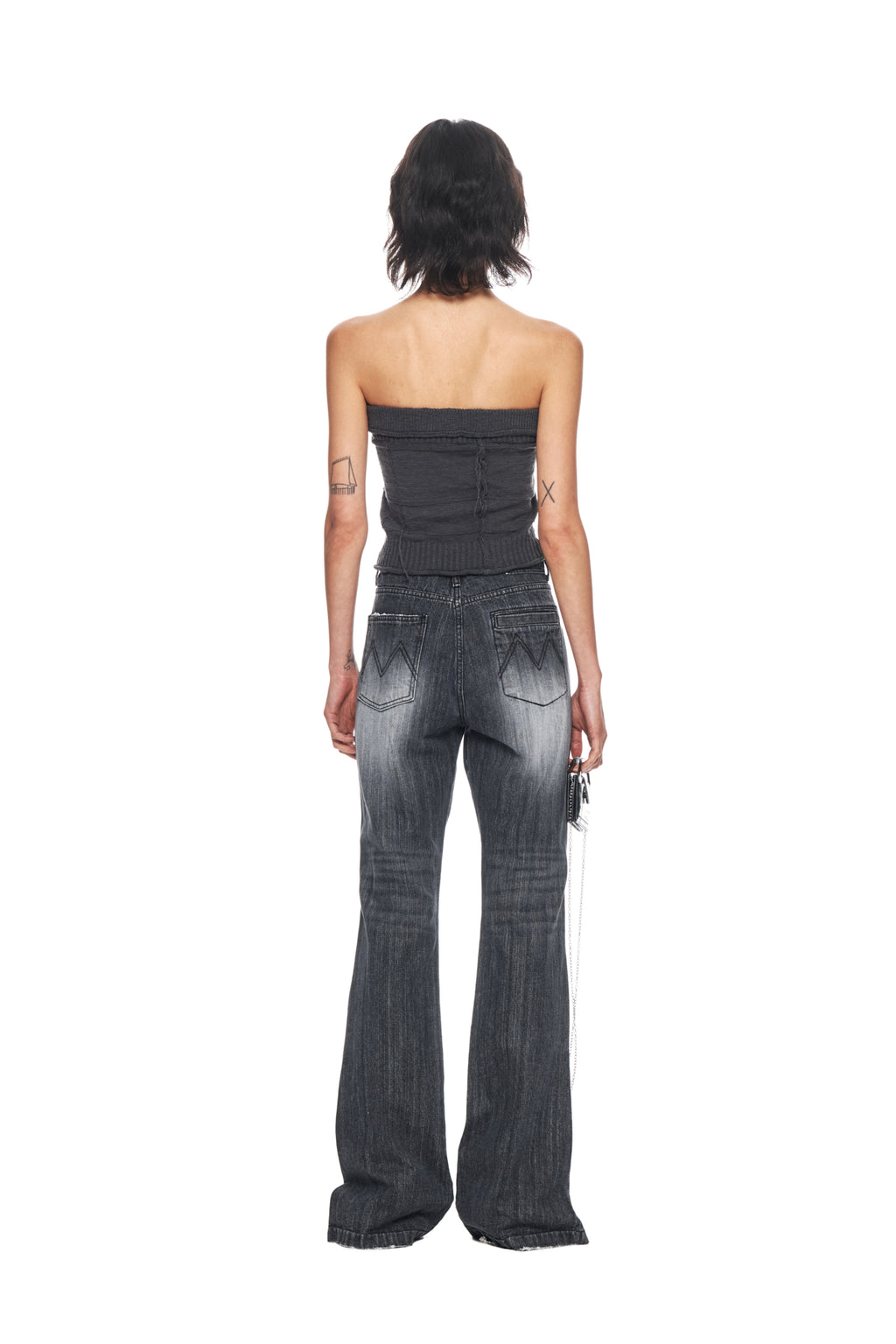 Matin Kim - Natural Damage Zip Up Tube Top (Charcoal) product image 7 | TRAB K-Fashion Australia