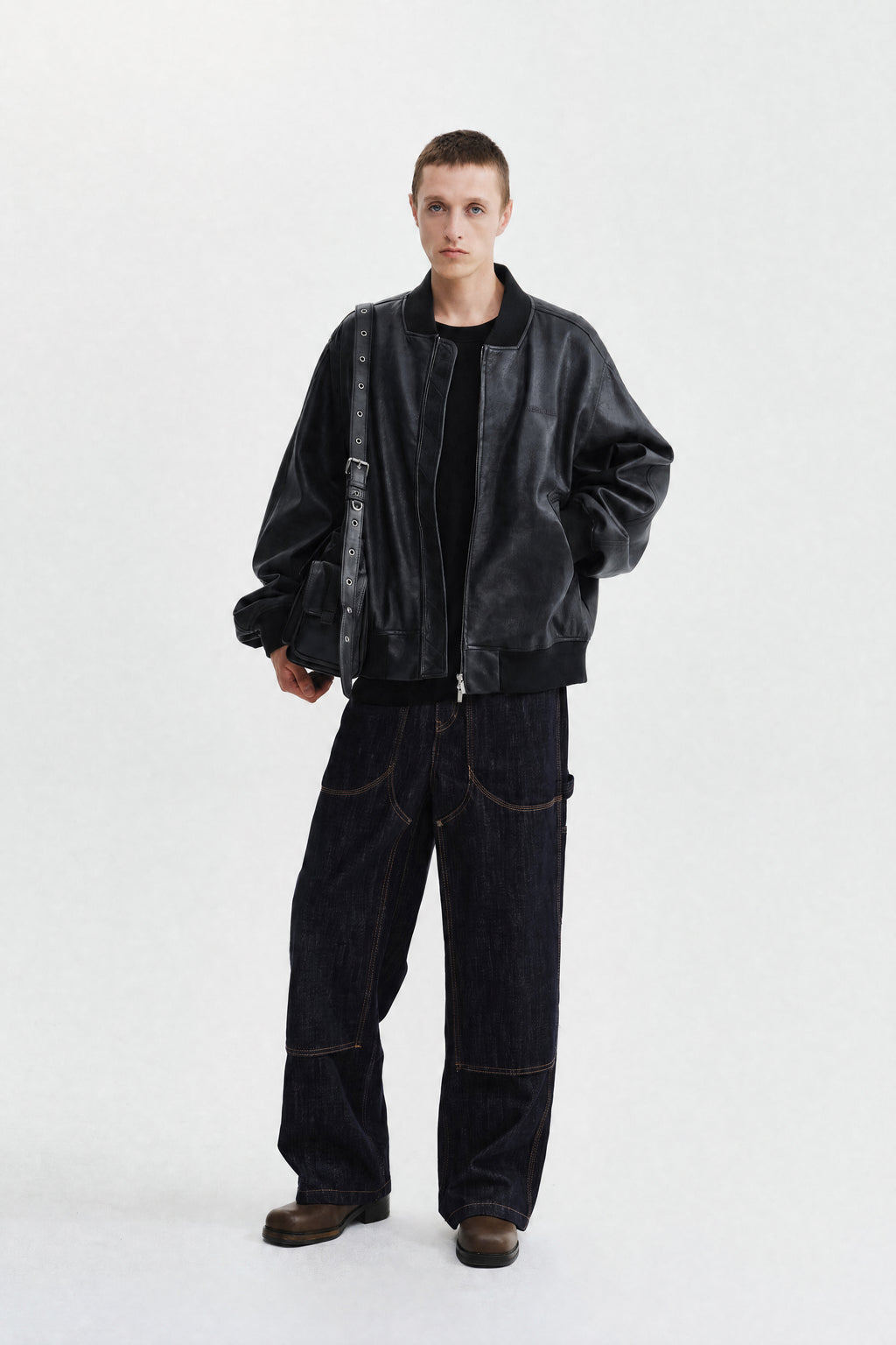 Matin Kim - Faux Leather Rib Collar Blouson (Black) product image 10 | TRAB K-Fashion Australia