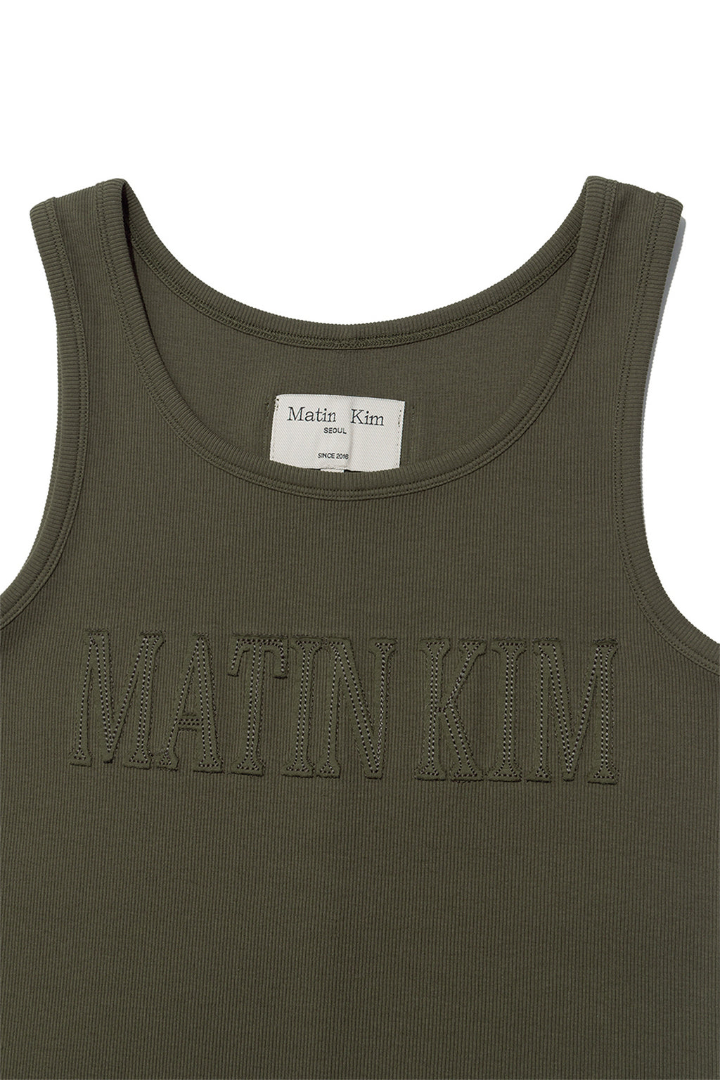 Matin Kim - Logo Applique Slim Tank Top (Khaki) product image 3 | TRAB K-Fashion Australia