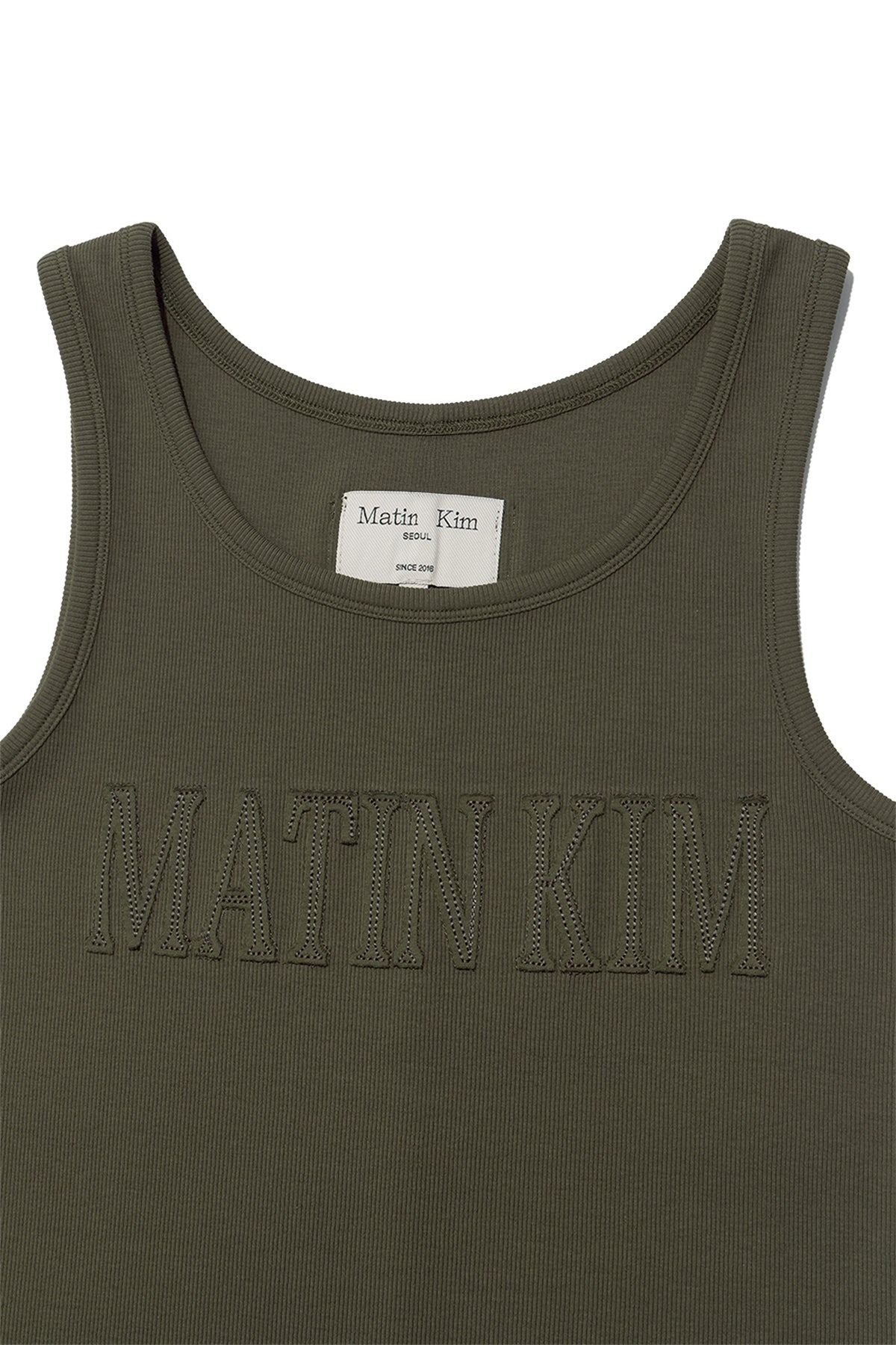 Matin Kim - Logo Applique Slim Tank Top (Khaki) product image 3 | TRAB K-Fashion Australia