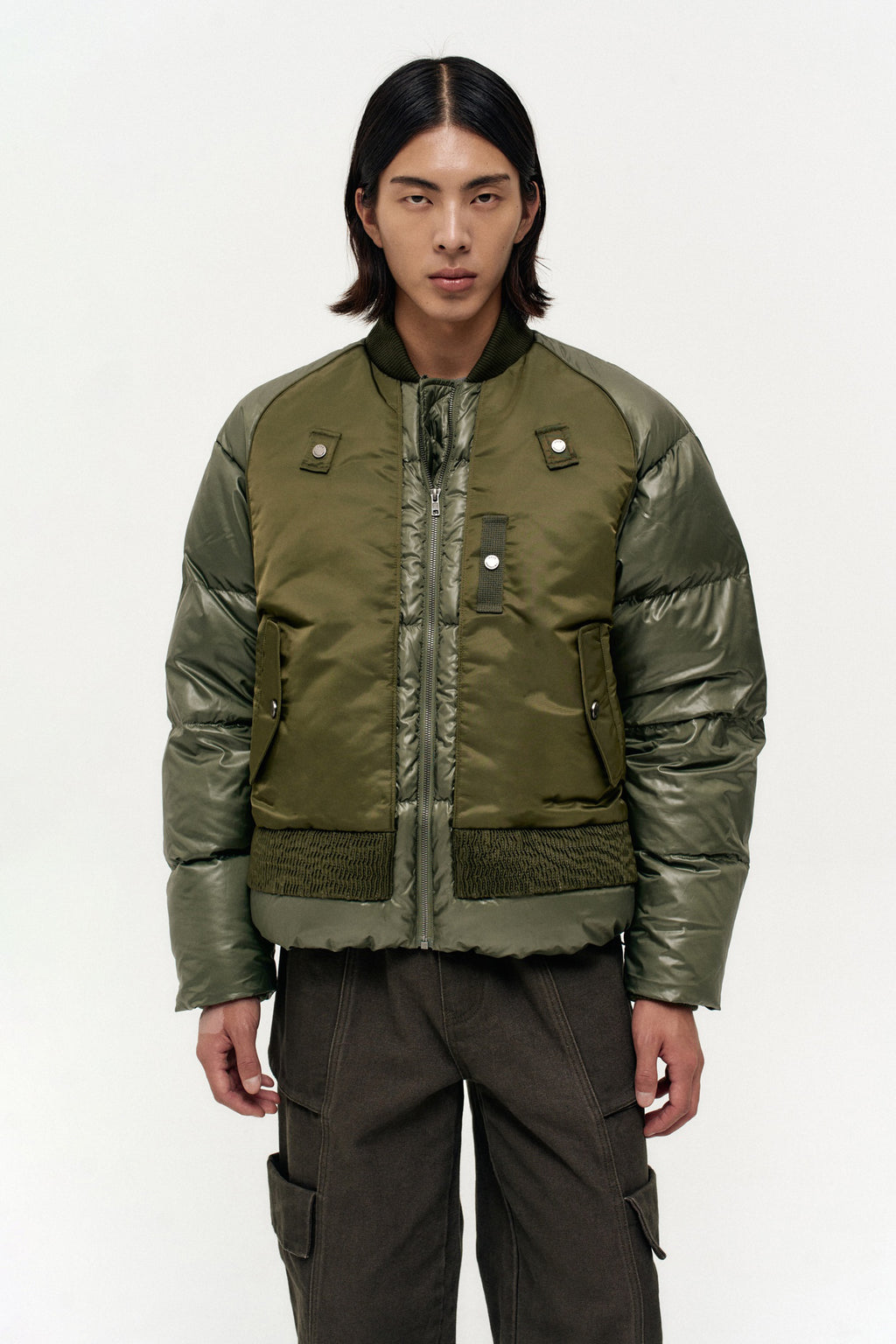 Andersson Bell - Unisex Bomber Layered Down Jacket (Khaki) product image 12 | TRAB K-Fashion Australia
