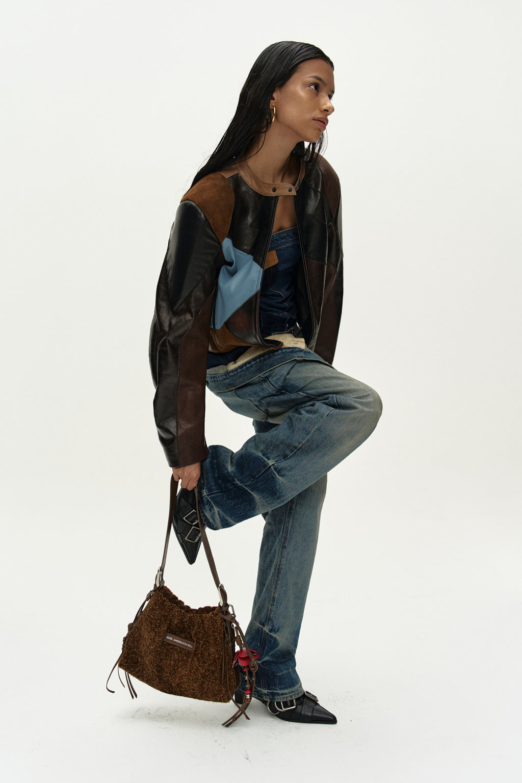 Andersson Bell - Leather Patchwork Biker Jacket (Dark Brown) product image 2 | TRAB K-Fashion Australia