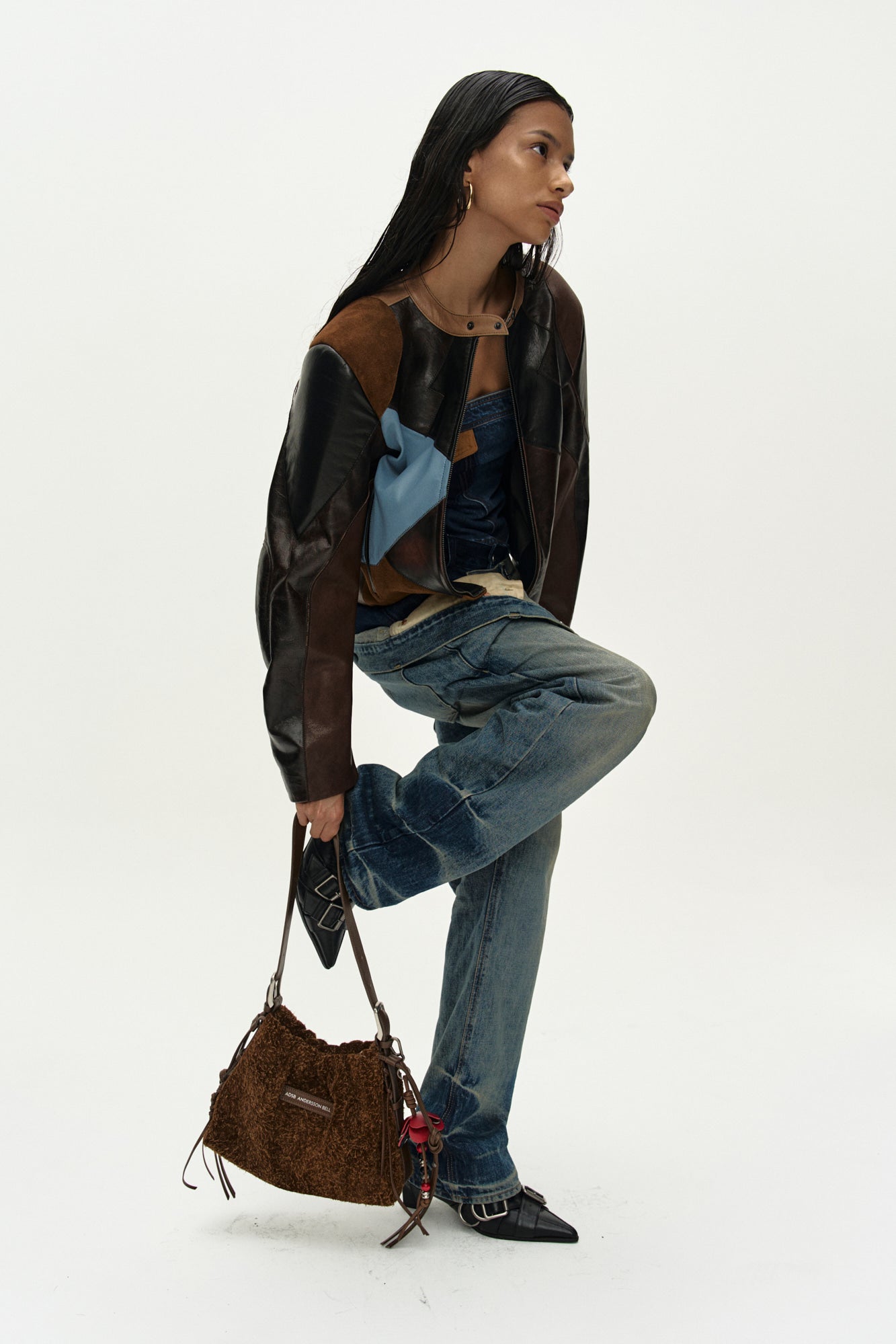 Andersson Bell - Leather Patchwork Biker Jacket (Dark Brown) product image 2 | TRAB K-Fashion Australia