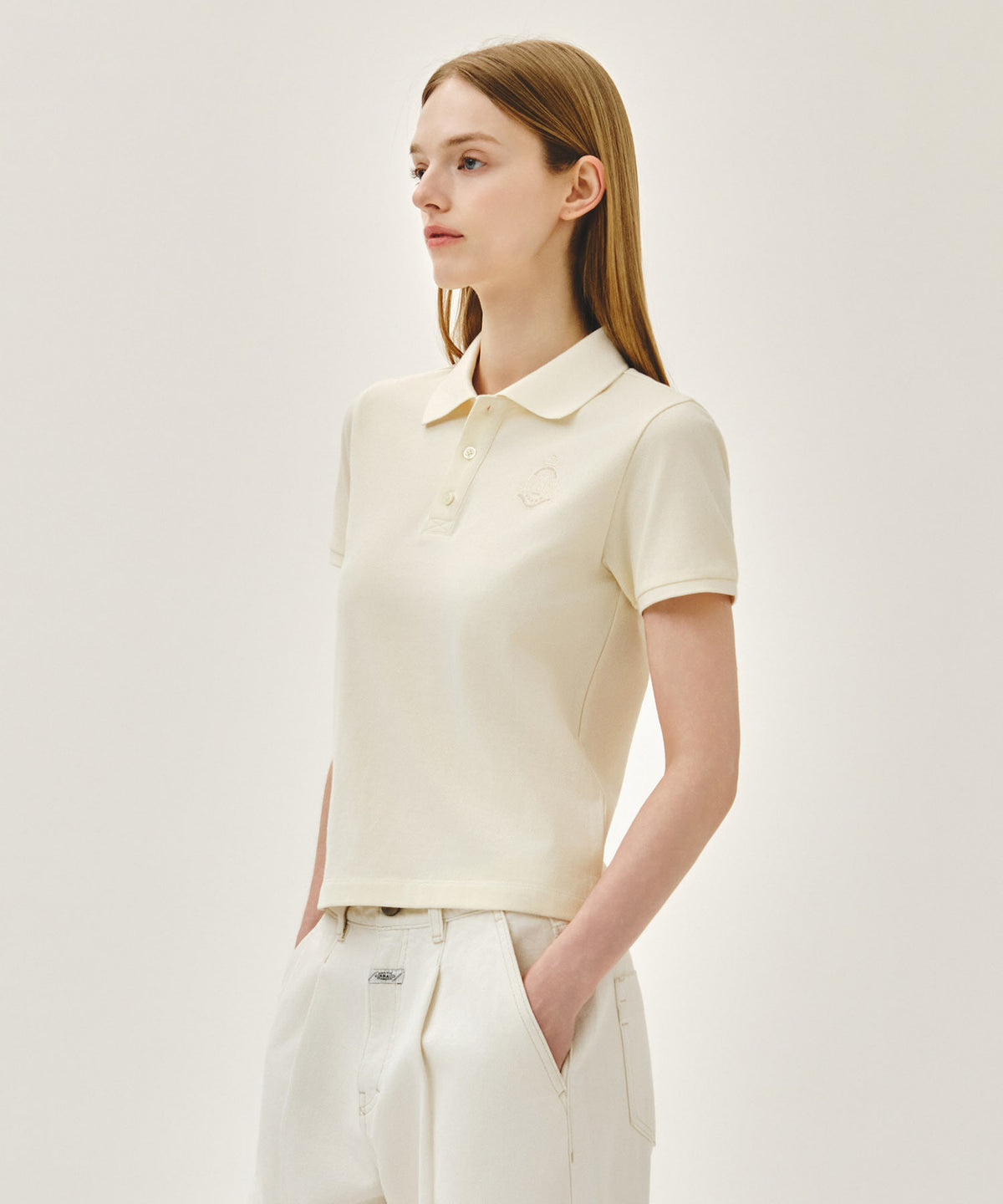 Marithe & Francois Girbaud - Emblem Pk Collar Tee (Ivory) product image 2 | TRAB K-Fashion Australia