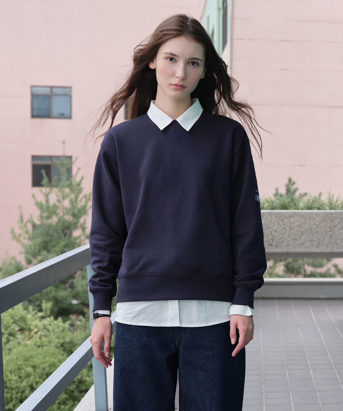 Marithe & Francois Girbaud - Marithe X Saint James Bon Bon Elbow Patch Sweatshirt (Dark Navy) product image 1 | TRAB K-Fashion Australia