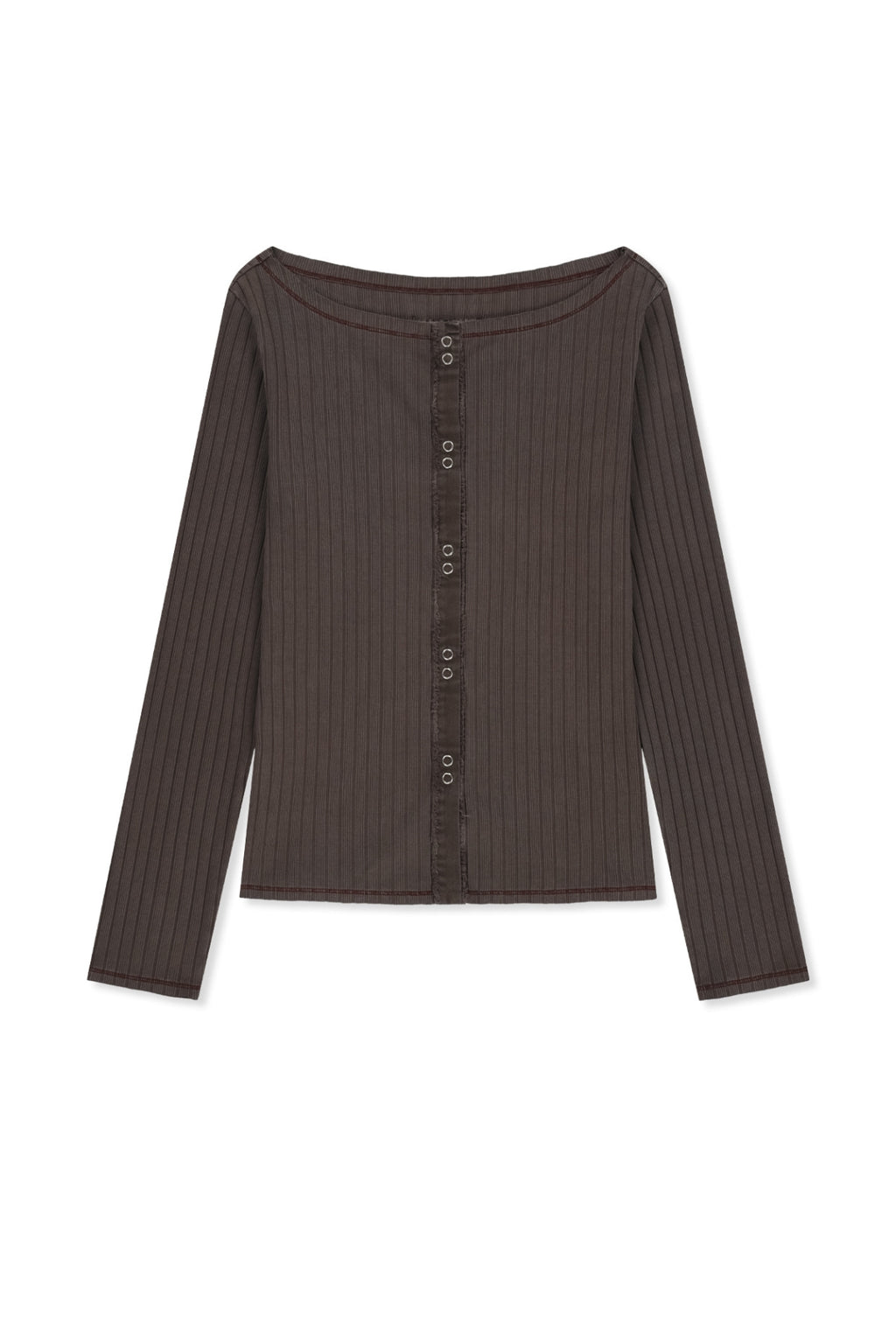 Matin Kim - Vintage Washed Ribbed Snap Top (Brown) product image 1 | TRAB K-Fashion Australia