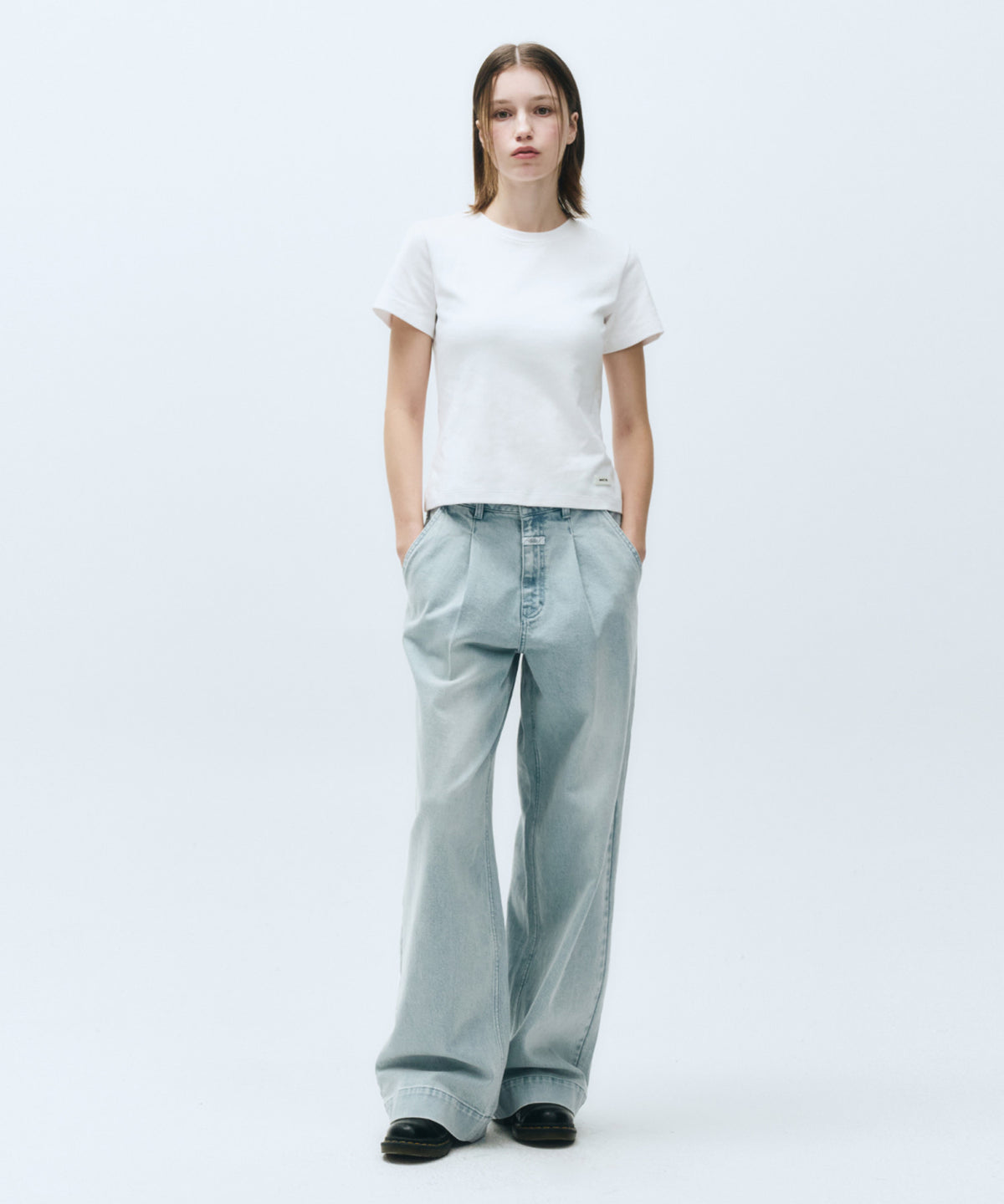 Marithe & Francois Girbaud - Low-waist Tuck Wide Denim Pants (Light Blue) product image 3 | TRAB K-Fashion Australia