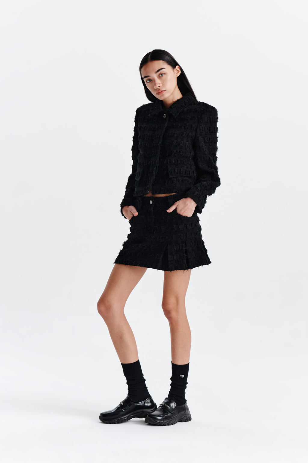 Matin Kim - Pleats Mixed Tweed Mini Skirt (Black) product image 8 | TRAB K-Fashion Australia