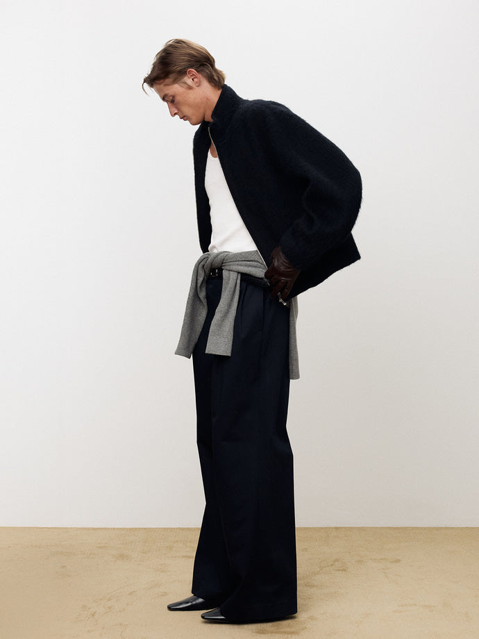 Tonywack - Cotton-Drill Wide Leg Pleated Trousers (Navy) product image 5 | TRAB K-Fashion Australia