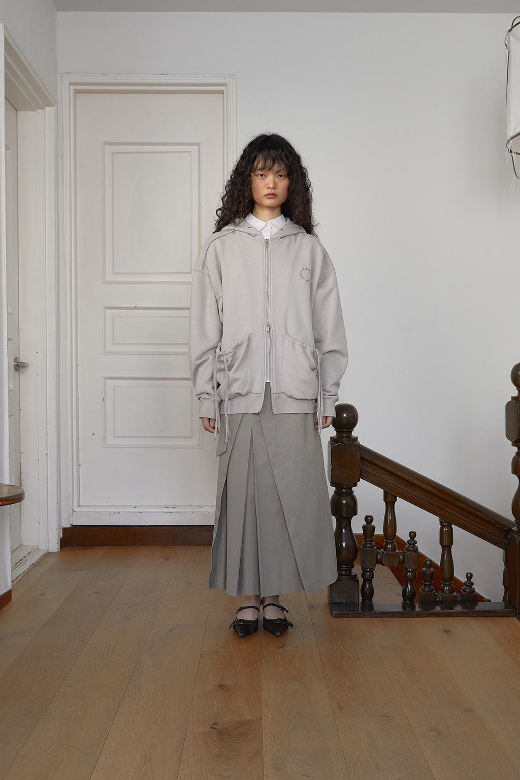 Matin Kim - Volume Pocket Hoody Zip Up (Beige) product image 15 | TRAB K-Fashion Australia