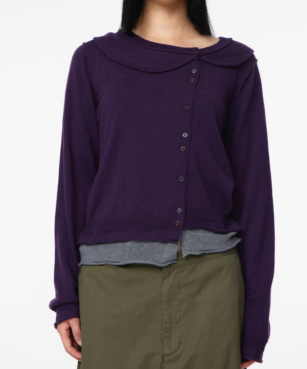 Coyseio - Round Collar Knit Cardigan (Purple) product image 4 | TRAB K-Fashion Australia