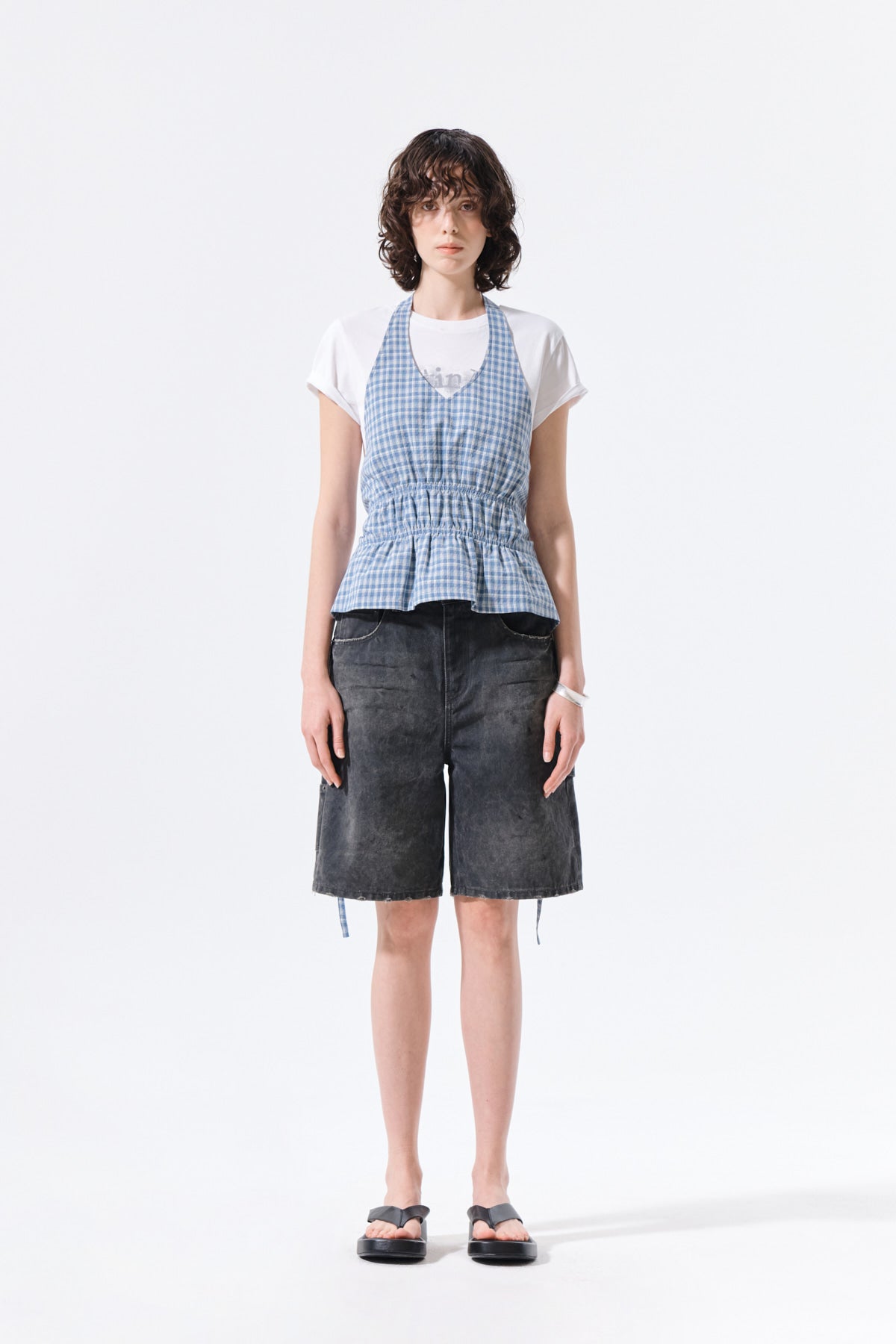 Matin Kim - Carpenter Bermuda Denim Pants (Charcoal) product image 6 | TRAB K-Fashion Australia