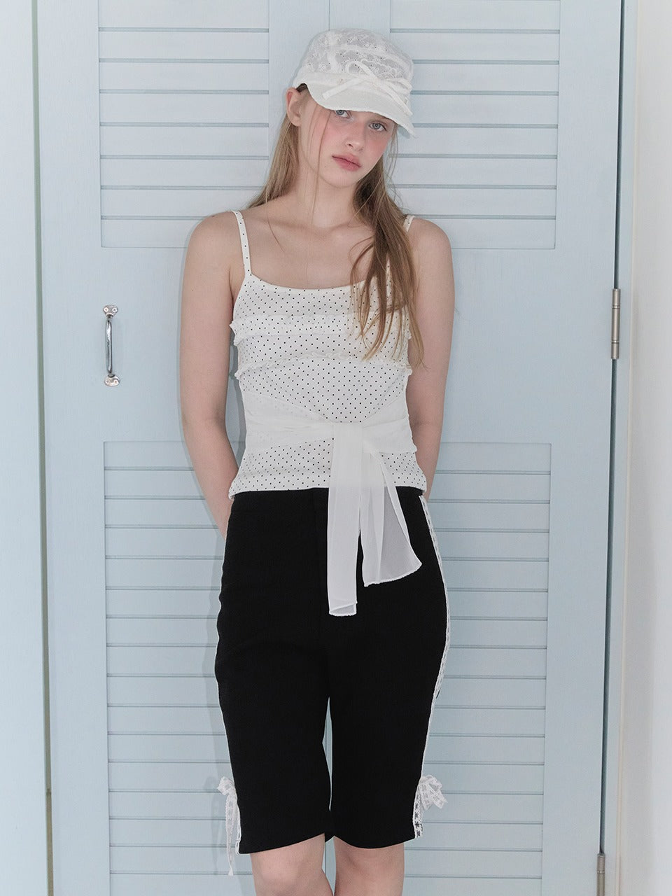 Margarin Fingers - Frill Ribbon Tank Top (Ivory) product image 1 | TRAB K-Fashion Australia