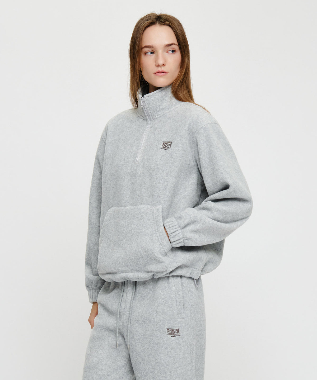 Marithe & Francois Girbaud - Small Classic Logo Fleece Anorak (Heather Gray) product image 2 | TRAB K-Fashion Australia