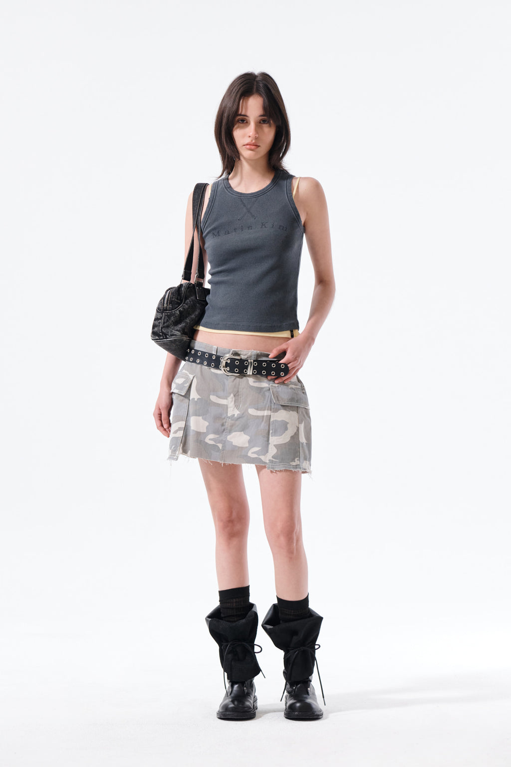 Matin Kim - Distressed Sleeveless Logo Top (Charcoal) product image 10 | TRAB K-Fashion Australia
