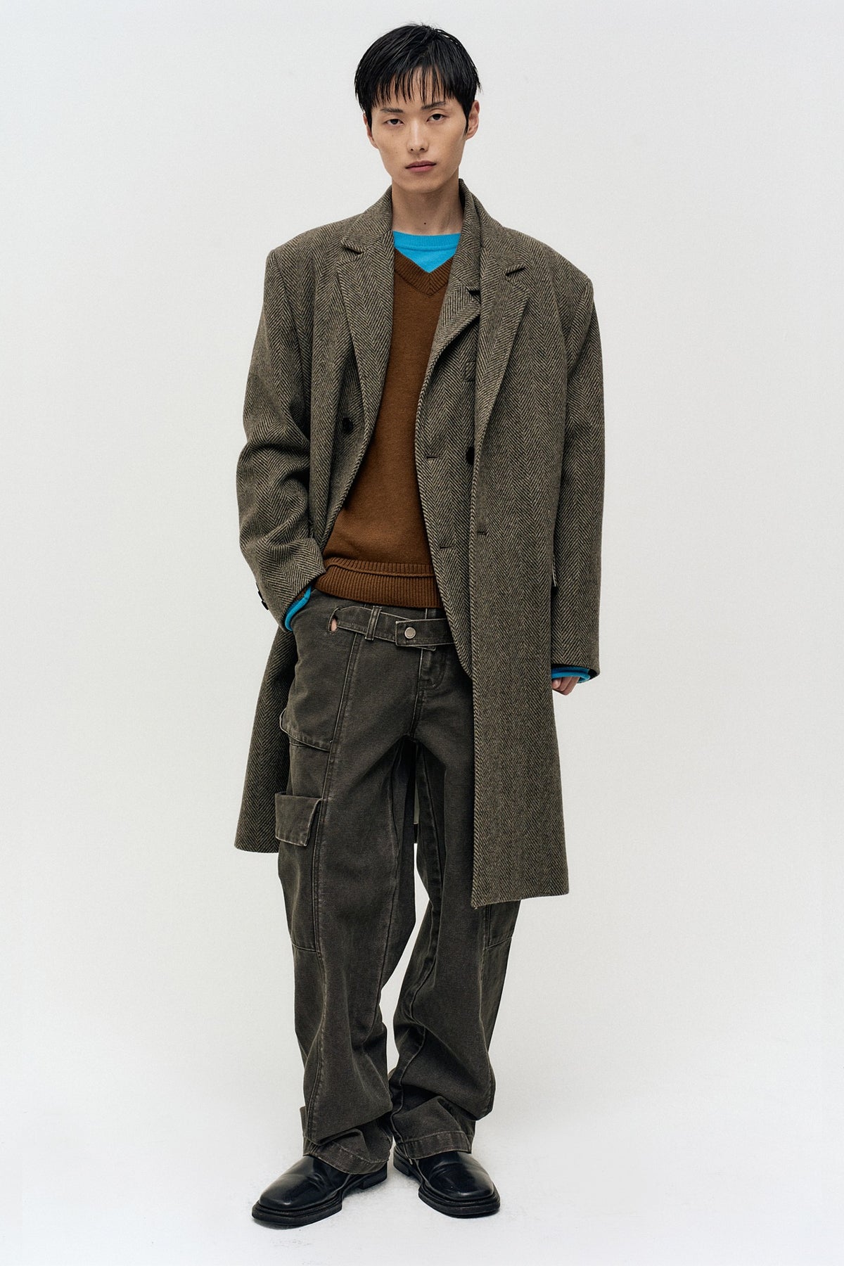 Andersson Bell - Belt Layered Cargo Wide-Leg Jeans (Khaki) product image 1 | TRAB K-Fashion Australia