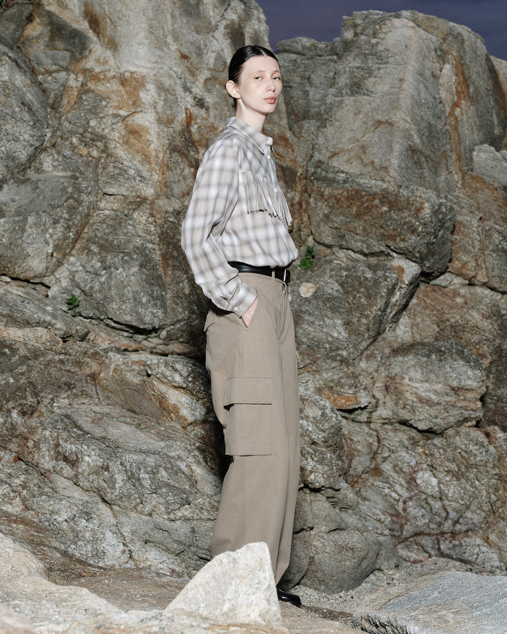 Eastlogue - Western Fringe Shirt (Sand Olive Check) product image 6 | TRAB K-Fashion Australia