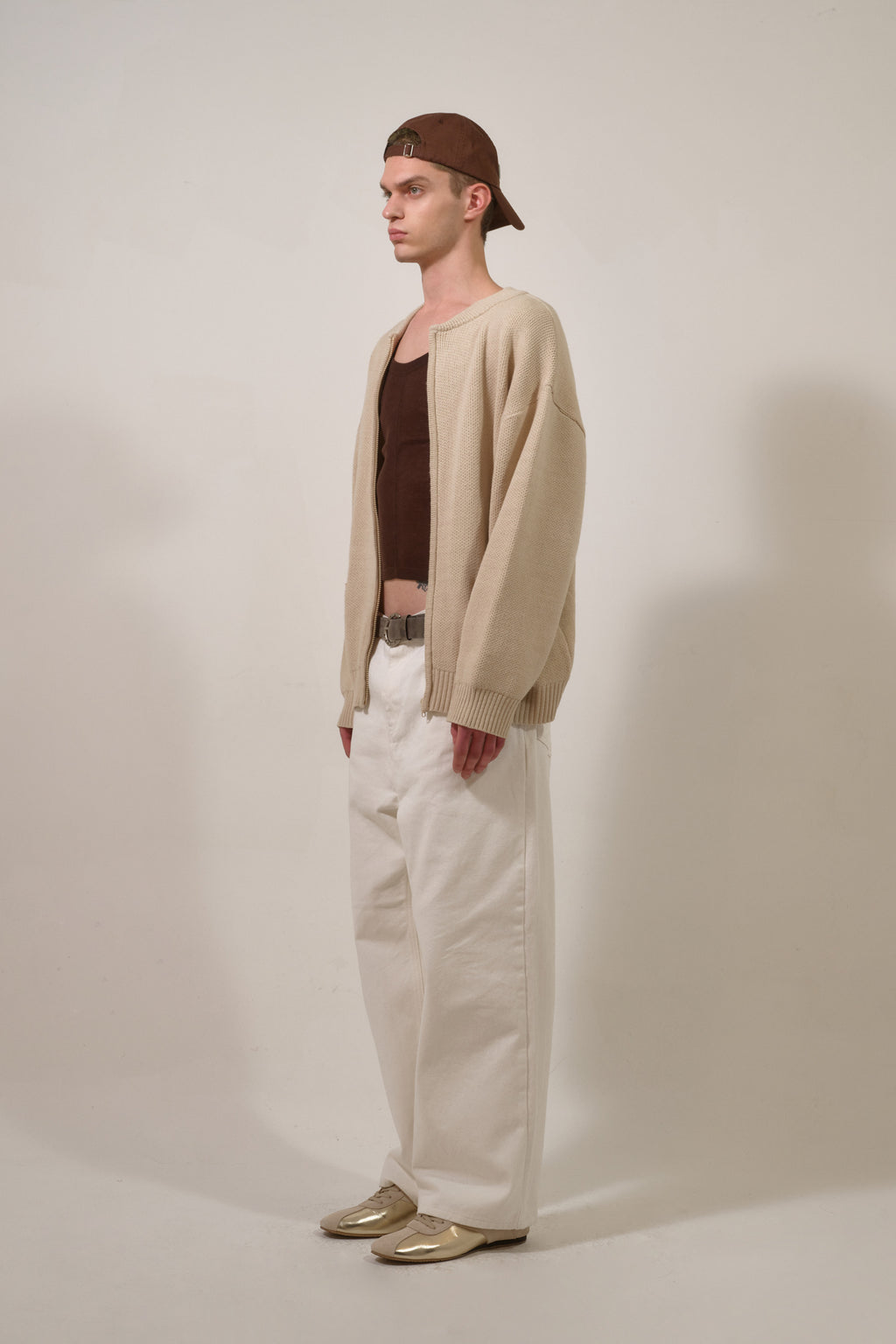 Deinet - D Jacquard Long Knit Zip-Up (Beige) product image 9 | TRAB K-Fashion Australia