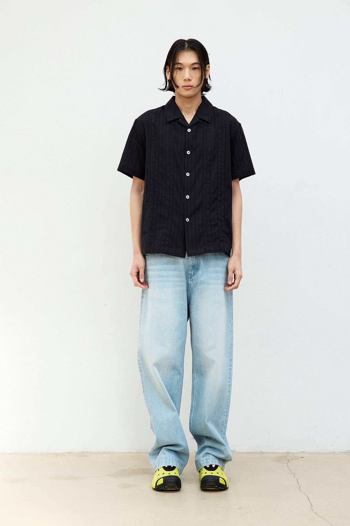 Coor - Guayabera Tape Half Shirt (Black) product image 2 | TRAB K-Fashion Australia