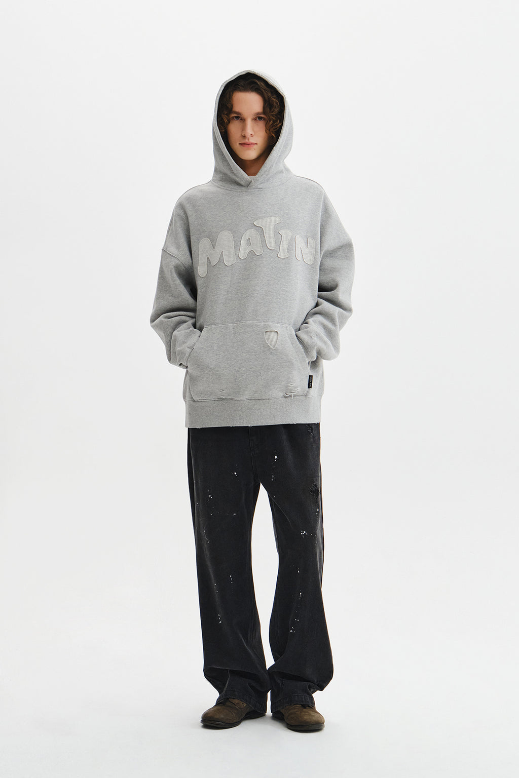 Matin Kim - Waffle Applique Logo Hood Top (Grey) product image 11 | TRAB K-Fashion Australia