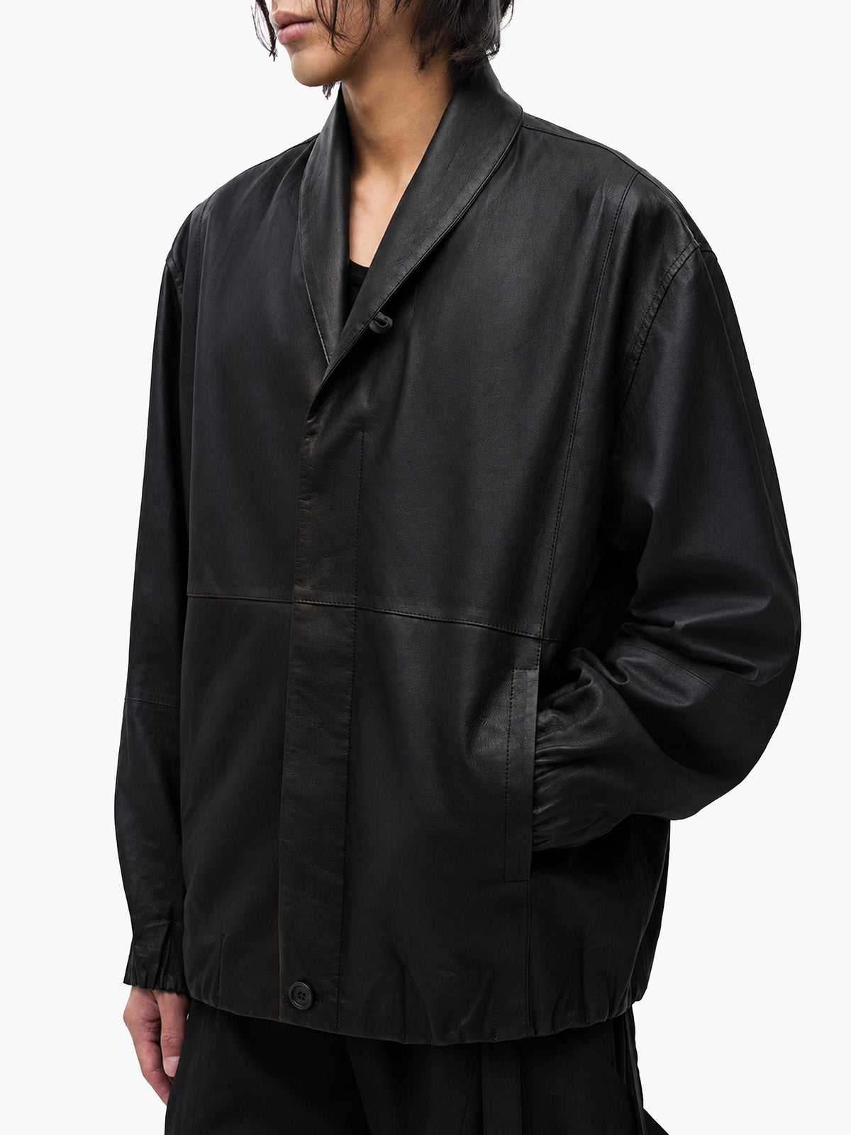 Jiyong Kim - Goat Skin Shawl-Collar Bomber (Black) product image 4 | TRAB K-Fashion Australia
