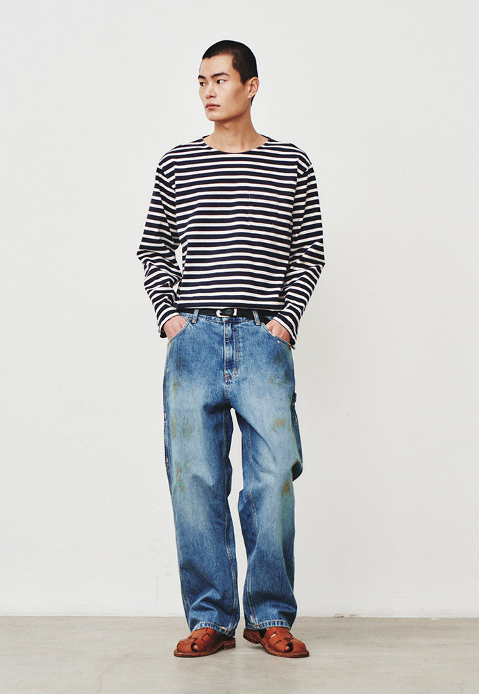 Art if acts - Oil Washed Denim Carpenter Pants (Mid Blue) product image 4 | TRAB K-Fashion Australia
