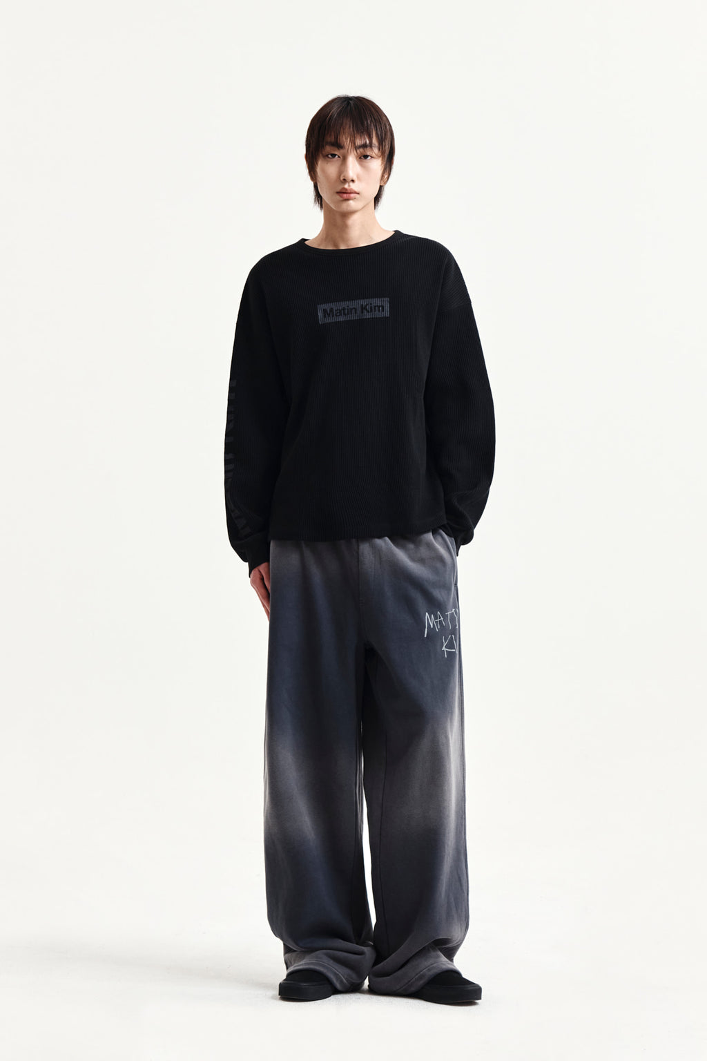 Matin Kim - Sleeve Logo Waffle Top (Black) product image 9 | TRAB K-Fashion Australia