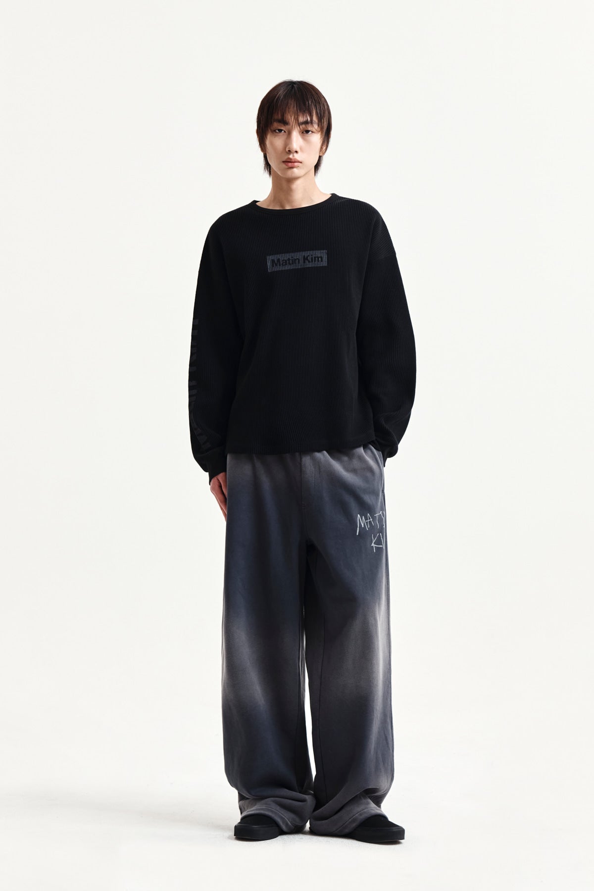 Matin Kim - Sleeve Logo Waffle Top (Black) product image 9 | TRAB K-Fashion Australia