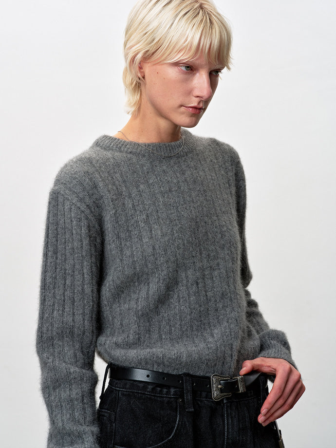 Tonywack - Superfine Merino Wool Tube Scarf Attaced Ribbed Sweater (Melange Grey) product image 6 | TRAB K-Fashion Australia