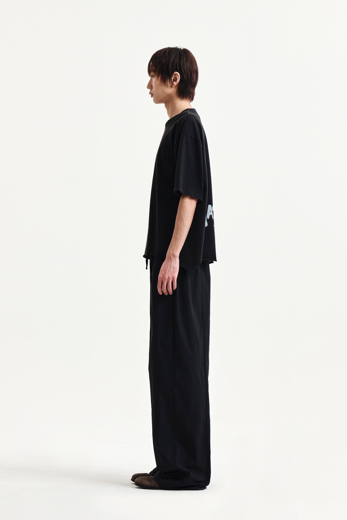 Matin Kim - Raw Cut Graffiti Logo Top (Black) product image 6 | TRAB K-Fashion Australia