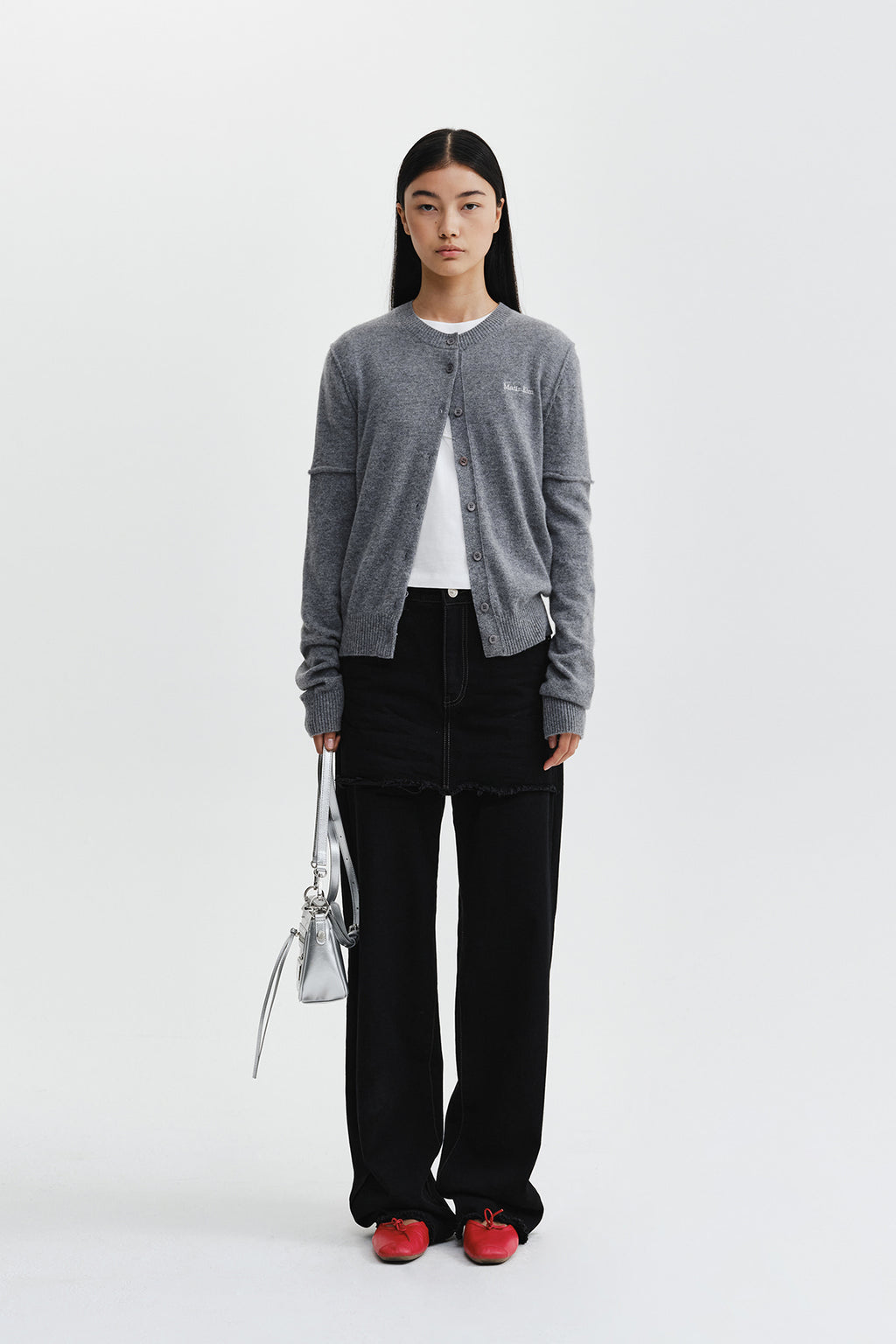 Matin Kim - Skirt Overlay Denim Pants (Black) product image 7 | TRAB K-Fashion Australia