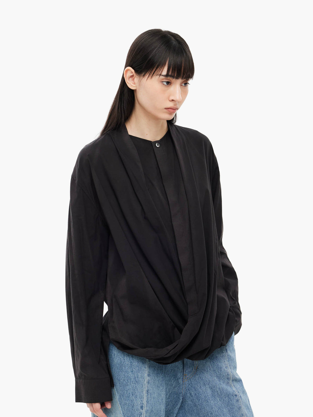 Jiyong Kim - Sun-Bleached Draped Shirt (Black) product image 4 | TRAB K-Fashion Australia