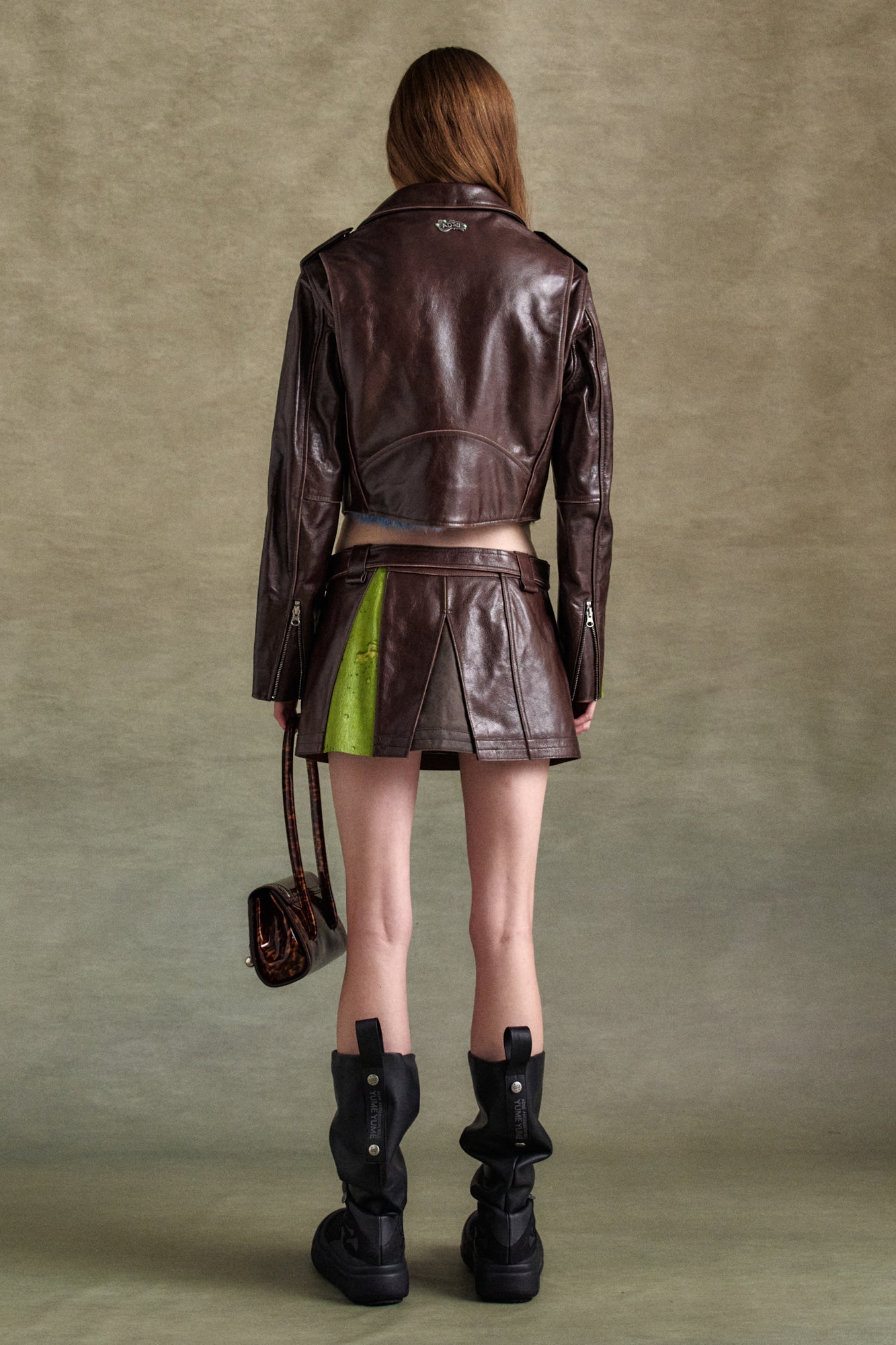 Andersson Bell - Paneled Crop Rider Jacket (Brown) product image 2 | TRAB K-Fashion Australia