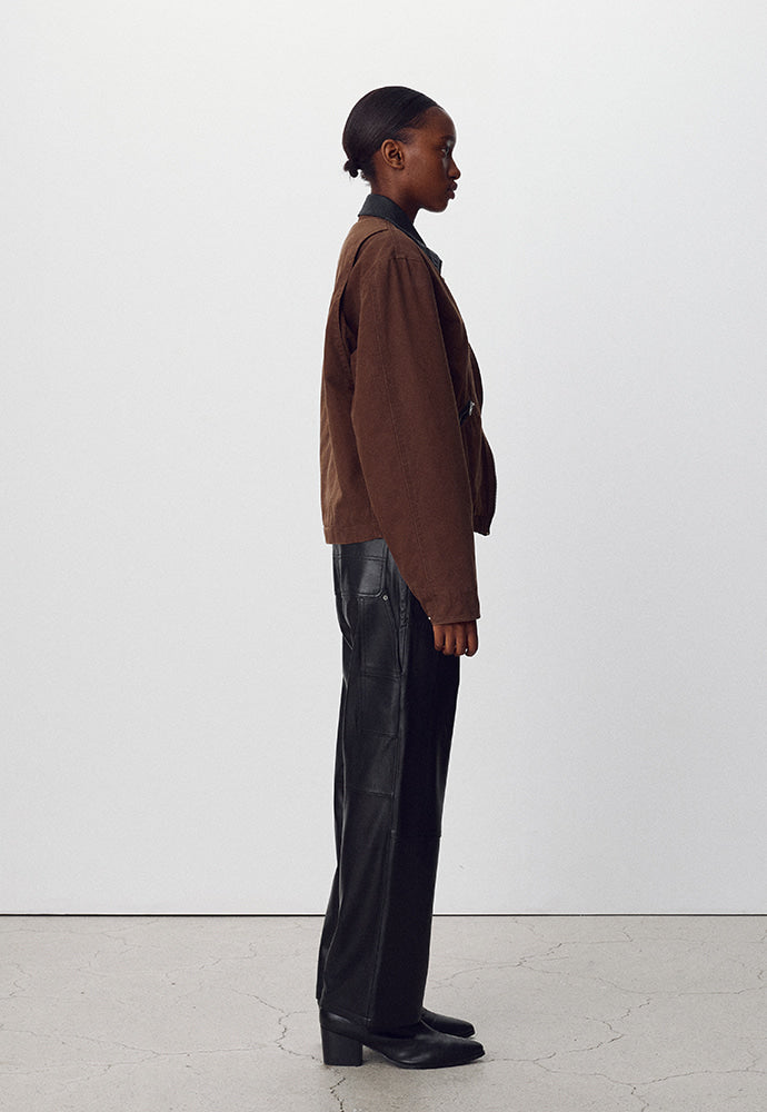 Tonywack - Leather Collar Garment-Washed Zip Work Jacket (Brown) product image 3 | TRAB K-Fashion Australia