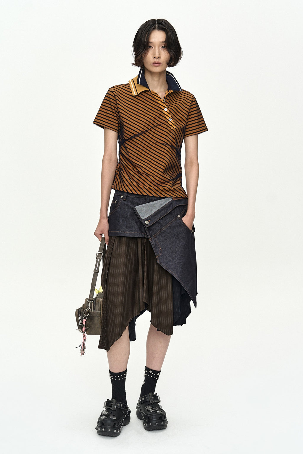 Andersson Bell - Rigid Turn-Over Asymmetric Skirt (Navy/Brown) product image 1 | TRAB K-Fashion Australia