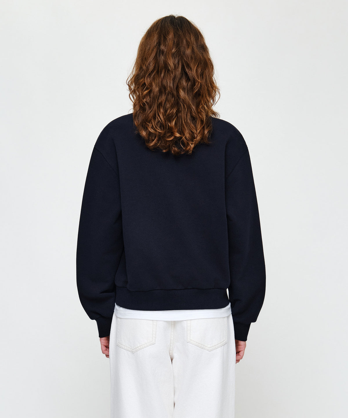 Marithe & Francois Girbaud - Small Classic Logo V Neck Balloon Sweatshirt (Navy) product image 3 | TRAB K-Fashion Australia