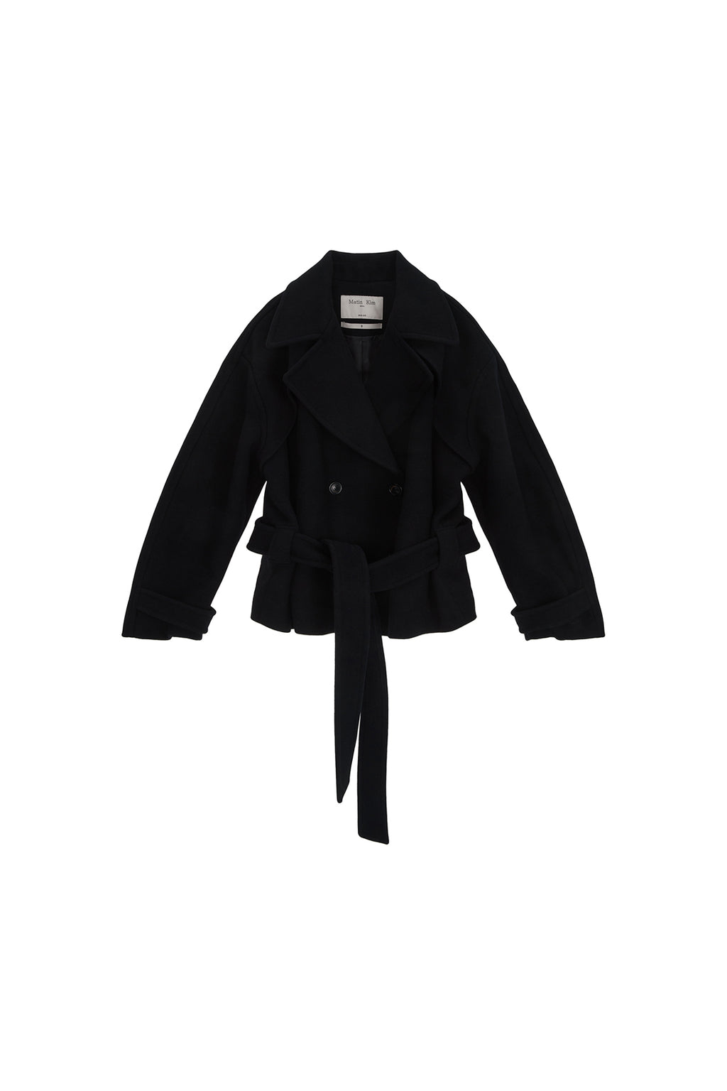 Matin Kim - Belted Big Lapel Double Short Coat (Dark Navy) product image 3 | TRAB K-Fashion Australia
