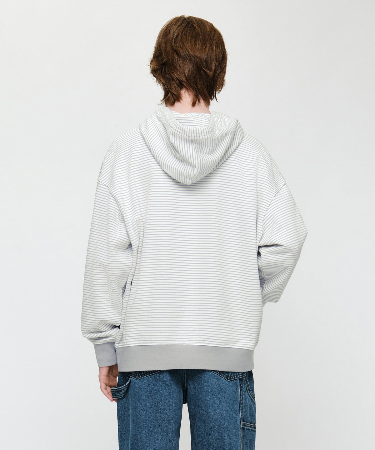 Marithe & Francois Girbaud - Small Classic Logo Stripe Oversized Hoodie Zipup (Light Gray) product image 2 | TRAB K-Fashion Australia