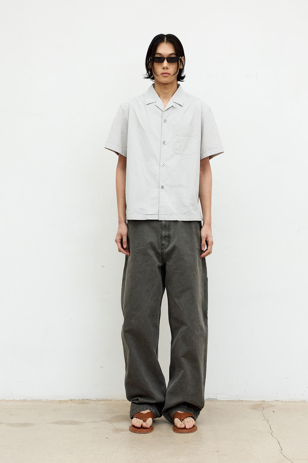 Coor - One-Pocket Garment Washed Half Shirt (Light Gray) product image 2 | TRAB K-Fashion Australia