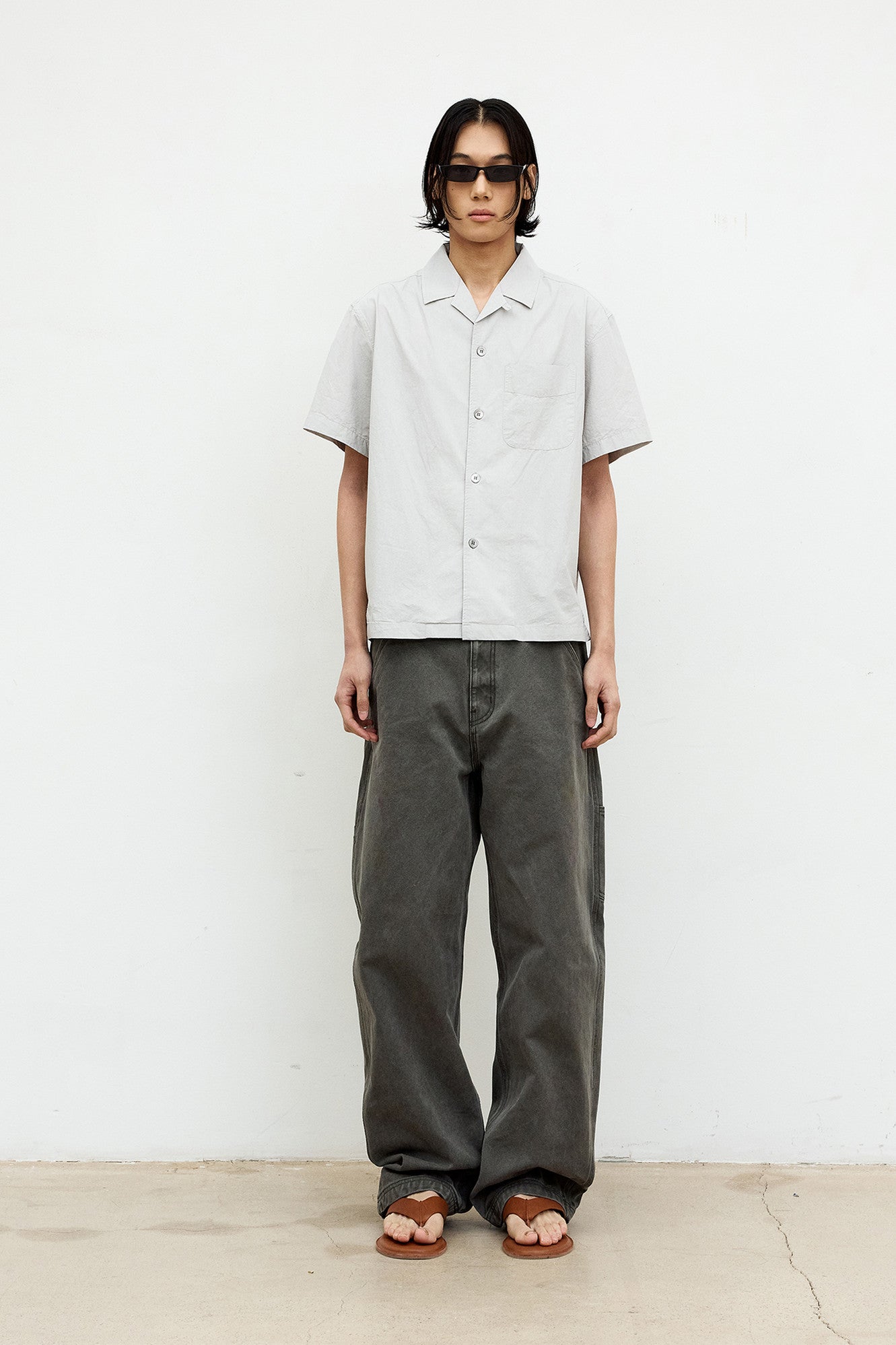 Coor - One-Pocket Garment Washed Half Shirt (Light Gray) product image 2 | TRAB K-Fashion Australia