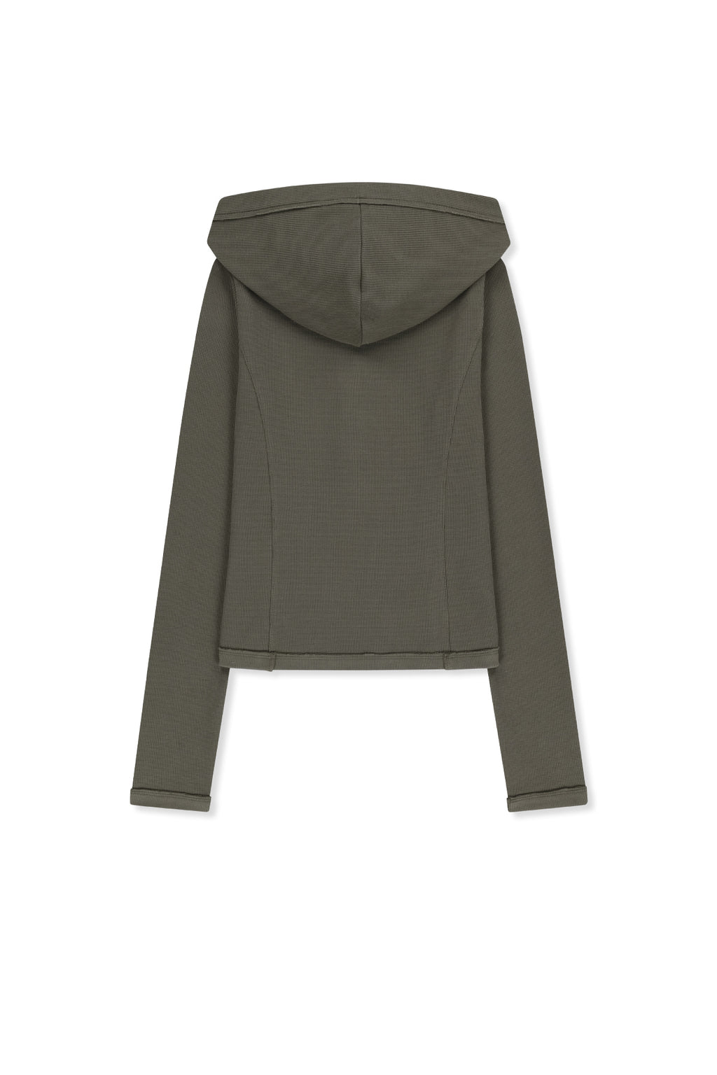 Matin Kim - Waffle Henley Neck Hood Top (Khaki) product image 2 | TRAB K-Fashion Australia