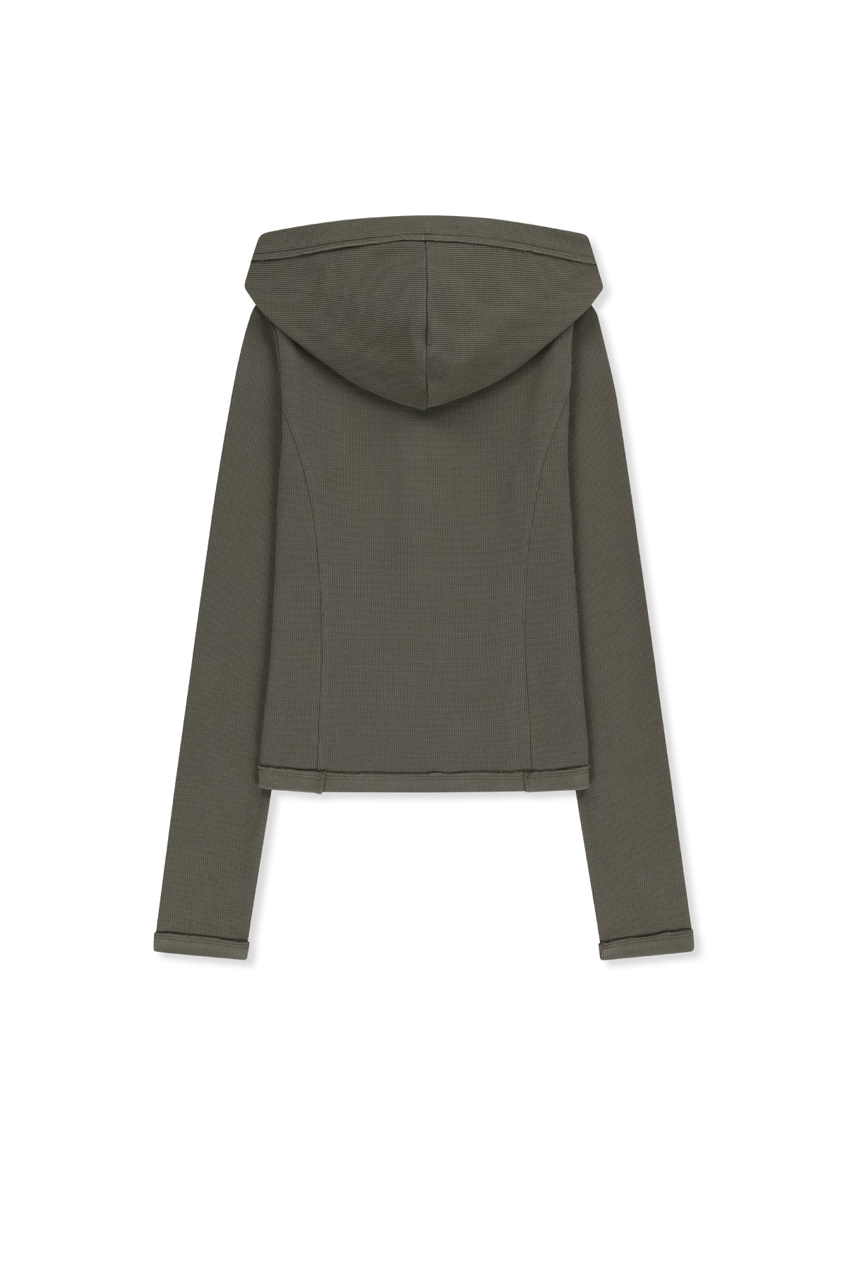 Matin Kim - Waffle Henley Neck Hood Top (Khaki) product image 2 | TRAB K-Fashion Australia