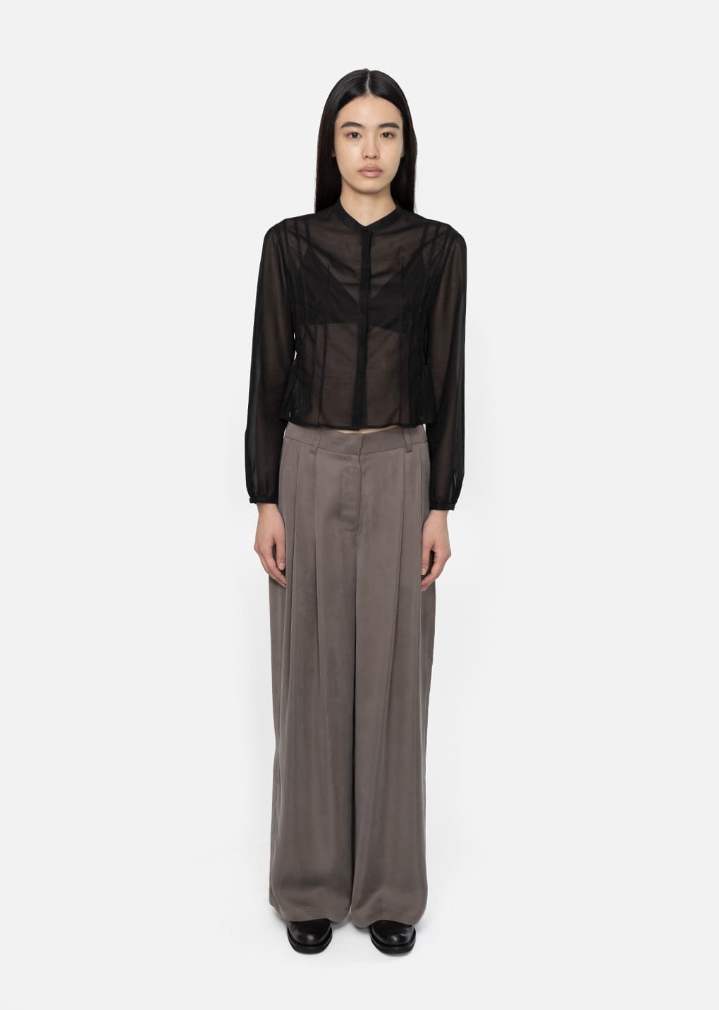 Amomento - Women's Cupro Two Tuck Wide Pants (Grey) product image 2 | TRAB K-Fashion Australia