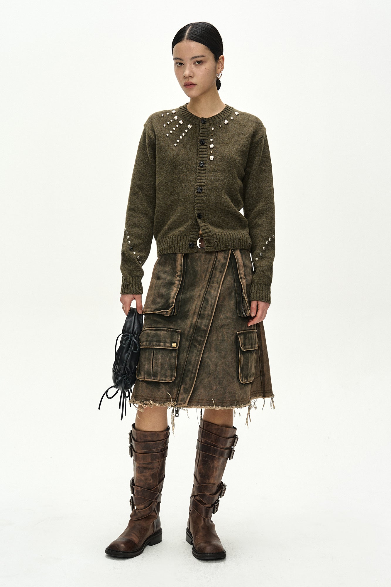 Andersson Bell - Roghen Studded Cardigan (moss Khaki) (Moss Khaki) product image 2 | TRAB K-Fashion Australia