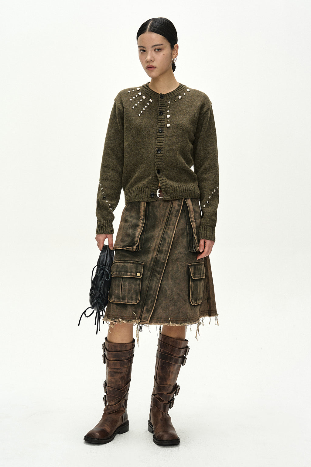 Andersson Bell - Roghen Studded Cardigan (Moss Khaki) product image 2 | TRAB K-Fashion Australia