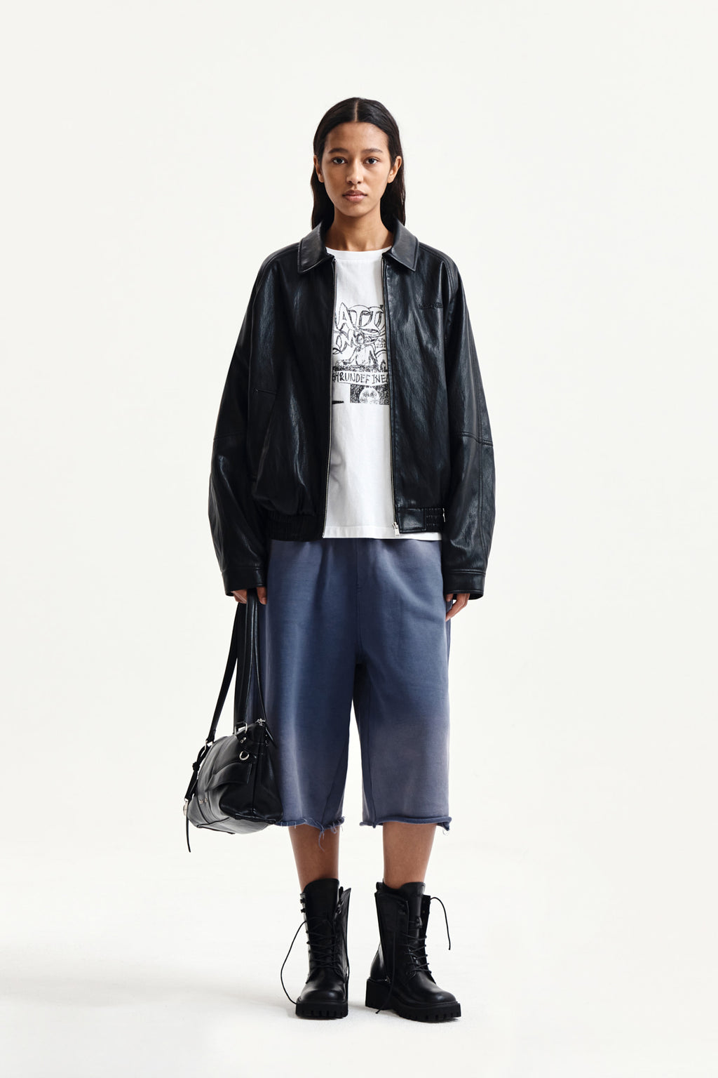 Matin Kim - Small Logo Faux Leather Zip Up Jumper (Black) product image 9 | TRAB K-Fashion Australia