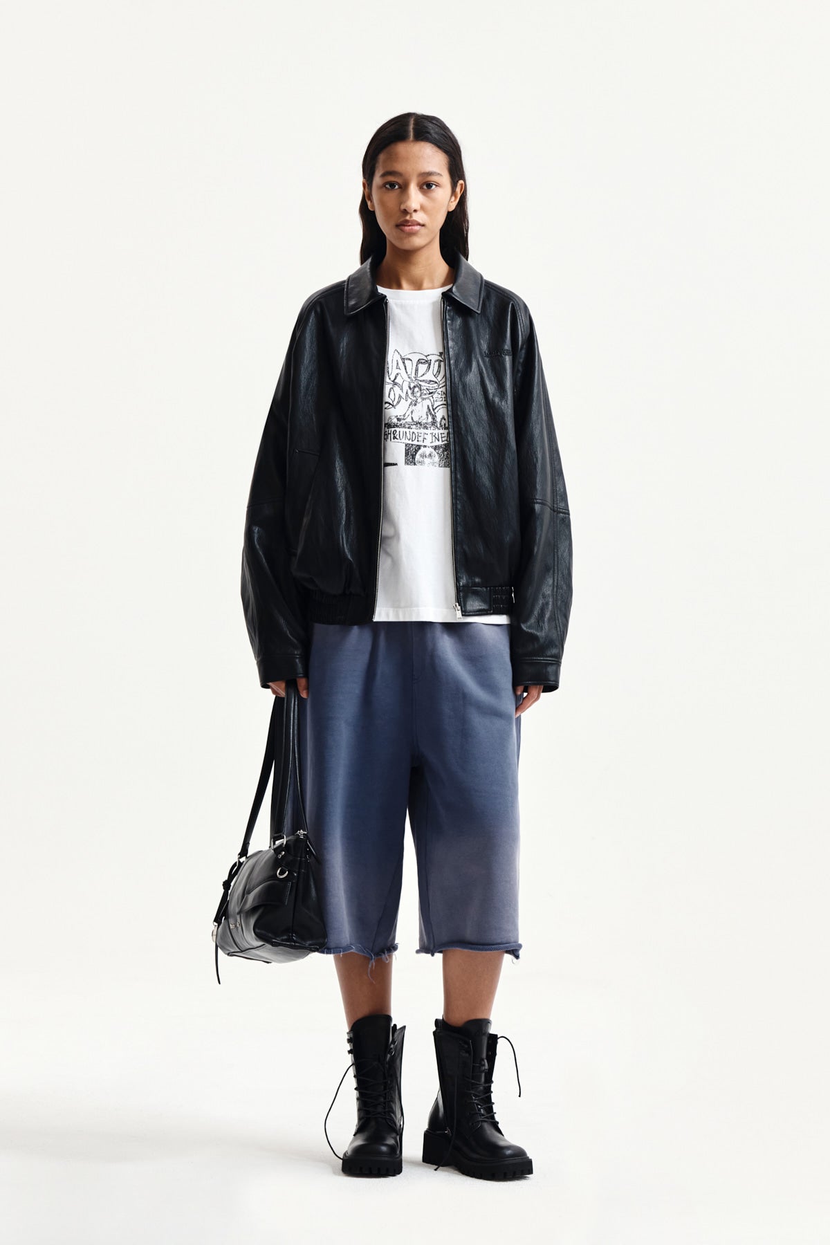 Matin Kim - Small Logo Faux Leather Zip Up Jumper (Black) product image 9 | TRAB K-Fashion Australia