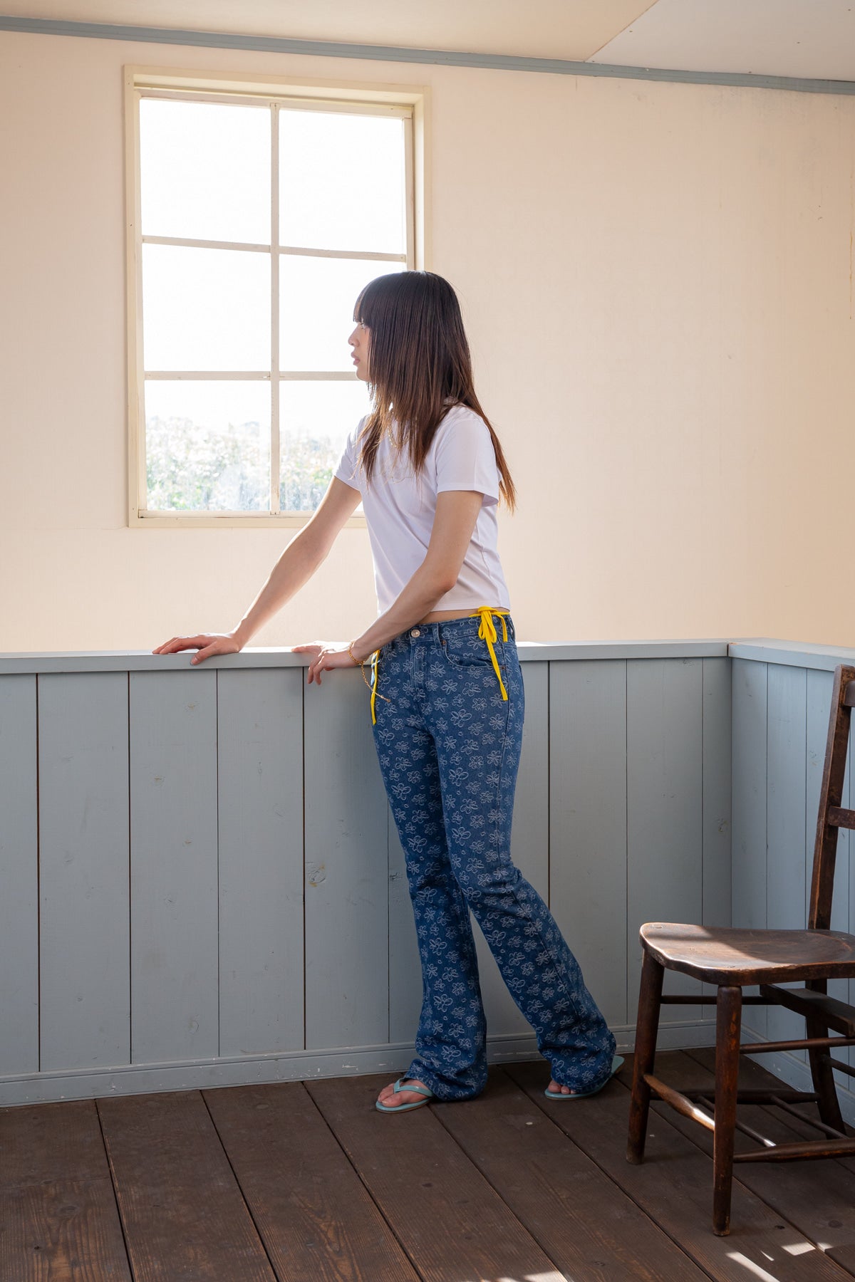 Matin Kim - Flower Pattern Flare Denim Pants (Blue) product image 8 | TRAB K-Fashion Australia